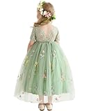 Amissz BlumenmäDchenkleider Spitze Hinten Kleid Und Blumenstickerei Geburtstag Tutu-TüLl-Kleider Festliches Kleid MäDchen Abendkleid Cocktailkleid Festzug Ballkleid 2-8 Jahr