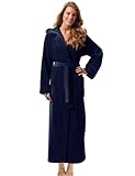 Morgenstern Bademantel Damen Extralang mit Kapuze Frottee Velours Luxus Morgenmantel Dunkelblau L