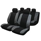 Sakura Merton BY0802 Pkw-Schonbezüge, schwarz-grau, mit Kopfstützenbezügen - Komplettset, universelle Passform, elastische Säume, Seiten-Airbag-kompatibel, maschinenwaschbar