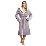 Twinzen Bademantel Damen – 100% Baumwolle, Frottee-Velours, mit Kapuze, OEKO-TEX zertifiziert, weich und komfortabel - Taupe - XL
