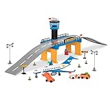 Driven Pocket 32 Teile Mini Flughafen Set mit Flugzeug, Startbahn, Kontrollturm und mehr – Spielzeugautos mit Zubehör und Funktionen Spielzeug ab 3 Jahren