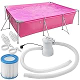 tectake® Swimming Pool, Schwimmbecken groß, Swimmingpool rechteckig, Framepool, Pool für Garten, Stahlrahmenbecken Komplettset, Outdoor Gartenpool, Aufstellpool 300 x 207 x 70 cm - pink