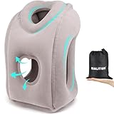 Maliton Reisekissen, Nackenkissen Flugzeug Aufblasbar, Faltbar Tragbar Komfortabel Travel Pillow, Stützt den Kopf und schützt die Halswirbelsäule Nackenkissen für Flugzeug Bahn Auto, Grau