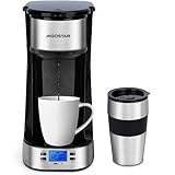 Aigostar Coffey - Kaffeemaschine mit Thermobecher, 420 ml Filterkaffeemaschine Mit 24h-Timer, LCD-Anzeige, AutoClean-Funktion, Tragbare klein Kaffeemaschine für gemahlenen Kaffee, 700W, Schwarz