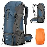 Wanderrucksack 70L für Herren Damen, Ultraleichter Campingrucksack Trekkingrucksack Reiserucksack Großer Wasserdichter Wandern Rucksack mit Regenhülle für Trekking, Bergsteigen, Outdoor (Dunkelblau)