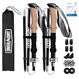 Overmont Wanderstöcke Faltbar Aluminium Ultraleicht - Verstellbar 105-125 cm Trekkingstöcke - Nordic Walking Stöcke 1 Paar mit All-Terrain Zubehör Schwarz