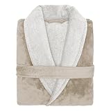 LOOKS BY WOLFGANG JOOP Bademantel M, Bademantel Damen Frottee, Frauen Morgenmantel beige mit Schalkragen, hochwertige Baumwollmischung