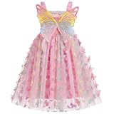 Sommerkleid Mädchen 3D Schmetterling Tüllkleid Ärmellose Prinzessin Tutukleid Festlich Hochzeit Blumenmädchen Kleid Taufkleider Geburtstag Outfit Fotoshooting Partykleid Geschenk IBAKOM rosa 6-7 Jahre