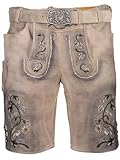 Maddox Lederhose Fleesensee Herren blau | Hellgraue Ledershort aus Ziegenvelours-Leder | Stickerei hellblau (DE/NL/SE/PL, Numerisch, 52, Regular, Regular, Ivory antik grün)