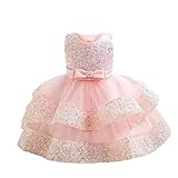 Miipat Baby Mädchen Kleid Prinzessin Tüll Pailletten Partykleid Ärmellos Tutu Blumenmädchenkleider für Geburtstag Hochzeit Rosa 110 3-4 Jahre