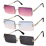 Gaosaili 3 Stücke Rechteck Randlose Sonnenbrille, Rechteck Retro Durchsichtige Linse Rahmenlose Sonnenbrille für Frauen Männer - Square Rimless Sunglasses