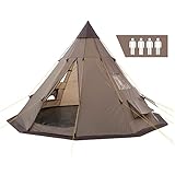 CampFeuer Tipi Zelt Spirit für 4 Personen | Braun | Indianerzelt für Camping, Wandern, 3000 mm Wassersäule | Firstzelt, Pyramidenzelt, Rundzelt | Gruppenzelt, Campingzelt, Familienzelt