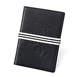 Flintronic Reisepasshülle Echtes Leder, Reisepass Tasche RFID-Blocker Schutz Passport Hülle Weltkarte, für Reisepass, Kreditkarten, Ausweis und Reisedokumente, Schwarz