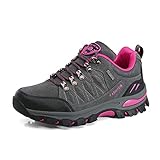 WOWEI Wanderstiefel Wanderschuhe wasserdichte Outdoor Sportlich Gleitsicher Bequem Leicht Bergstiefel Trekking Schuhe Damen Herren Wanderhalbschuhe, Grau Rosa Rot, 39 EU