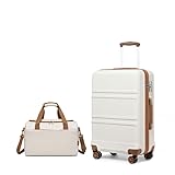 KONO 55cm Handgepäck-Koffer Trolley Set 2 Teilig Gepäcksets, Kleiner Koffer mit Rollen Handgepäck Set mit Ryanair Reisetasche 40x20x25cm, Cremeweiß