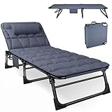 ATORPOK SHOP klappbare Sonnenliege mit 4 Positionen verstellbaren Rückenlehnen, tragbare vielseitige Campingbett-Liegestuhl-Kombination für Garten, Pool, Patio, gepolsterter Matratze & Kissen - Blau