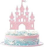 1 Stück Schloss Tortendeko Glitzer Prinzessin Geburtstag Kuchen Deko Schloß Cake Topper für Prinzessin Schloss Thema Baby Dusche Hochzeit Geburtstag Party Kuchen Dekorationen Hellrosa