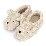 Weiche Plüsch Hausschuhe Liebespaar Pantoffeln Slippers mit Super Süße Cartoon Bär für Winter Herbst Frühling, Größe 38-39, Farbe Beige