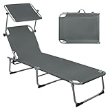 Montafox Sonnenliege 195 x 59 x 32 cm Strand Liege Tragbar max.150 kg Sonnendach Verstellbarer Rückenlehne Garten Pool Terrasse Klappbarer Liegestuhl, Farbe:grau
