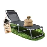 BigDean Sonnenliege klappbar mit Kopfkissen extra hoch dunkelgrau 150 kg belastbar - hochwertige Gartenliege für Balkon, Garten & Strand