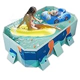 Faltbarer Swimmingpool – 2,23 m Robustes PVC-Badebecken für Hunde und Haustiere, großer Gartenpool mit Ablassventil & rutschfestem Boden, inkl. Bälle & Reparaturset – Blau
