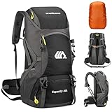 DEARBAG Wanderrucksack Herren 50L Reiserucksack Damen Trekkingrucksack Großer Wasserdichter Rucksack Schwarz Wandern Rucksäcke mit Regenhülle für Radsport Wandern Camping Bergsteigen Sport Outdoor