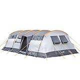 Skandika Tunnelzelt Hurricane für 12 Personen | Großes Zelt mit 2 Schlafkabinen, mit/ohne eingenähtem Zeltboden, wasserdicht, 5000 mm Wassersäule, 2,15 m Stehhöhe, 2 Eingänge | Campingzelt