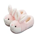 Herbests Hausschuhe Mädchen Damen Plüsch Häschen Pantoffeln Winter Hasen Geschlossen Indoor Tierpantoffel Warme rutschfeste Sohle Baumwoll Schuhe Karikatur Kaninchen Haushausschuhe Größe 35-36
