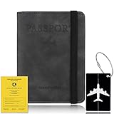 XIUWOUG Reisepasshülle,Passport Cover,Kunstleder Impfpass Hülle mit RFID-Blocker für Damen Herren Reisepass Kreditkarten, Ausweis und Reisedokumente, 10,5×14,5cm