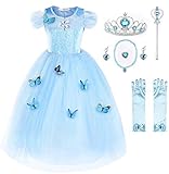 JerrisApparel Aschenputtel Kleid Prinzessin Kostüm Schmetterling Mädchen (120, Himmel Blau mit Zubehör)