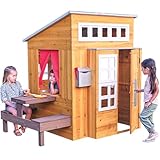 KidKraft Modernes Outdoor Spielhaus aus Holz mit Kinderküche und Gartenmöbel für Kinder, Holzspielhaus für den Garten, Spielzeug für Draußen, 00182