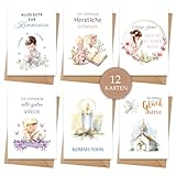 Goldziples 12 Kommunionskarten mit Umschlag Set - Hochwertiges Klappkarten mit Motiv Religion - A6 Glückwunschkarte zur Kommunion mit Sprüche - Erstkommunion Karte für Mädchen Jungen