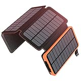 A ADDTOP Solar Power Bank 25000mAh - Tragbares Solar-Ladegerät mit 4 Solar-Panels, Outdoor Wasserdichtes Externes Akku-Pack mit 2 USB A&1 USB C für iPhone, Android und Tablet, Kamera Outdoor Orange