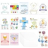 Hpbaggy 12er Set Kommunions-Glückwunschkarten,Kommunionskarten mit Umschlägen, Kommunion Karte,Premium Kommunionskarten,Karte Kommunion