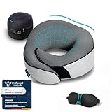 Proglobe Nackenkissen Flugzeug, Reisekissen 100% Memory Foam, Orthopädisches Nackenhörnchen, Ideal für Reisen mit Flugzeug, Auto, Zug Mit 3D-Schlafmaske, Hochwertige Netztasche, Grau