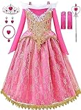 Aoiviss Mädchen Rosa Prinzessin Kostüm Spitze Prinzessin Kleid Party Verkleidung Halloween Geburtstag Cosplay mit Zubehör 110