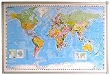 Weltkarte mit Alurahmen DEUTSCH Pinnwand aus Kork, ca. 59 cm (Höhe) x 89 cm (Länge) Worldmap