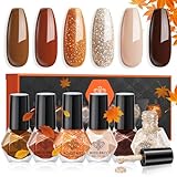 modelones Nagellack 6 PCS, Nagellack Schnelltrocknend Braun Nude Orange Glitzer, Nagellack Ungiftig Auf Wasserbasis, Langanhaltender Nagellack für DIY Salon Geschenk für Frauen Mädchen