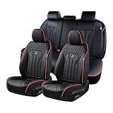 FLORICH Autositzbezüge Leder, Vorder- und Rücksitzbezüge, 5 Stück, komplettes Set, universell passend für die meisten Autos, Limousinen, SUVs und LKWs, schwarz