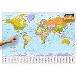 ORBIT Globes & Maps - Weltkarte XXL - Top-Aktuell 2023, Druck April 2023, deutsch, 136 x 96 cm, Maßstab 1:30 Mio mit seidenmattem Schutzlack inkl. Flaggenleiste