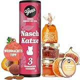 Gepp’s Feinkost Geschenkset “Naschkatze” I 3 Mini-Marmeladengläser als Probierset in den Geschmacksrichtungen Litschi-Guave-Mango, Aprikose-Yuzu & Feige I Gourmet Geschenkset zu Weihnachten