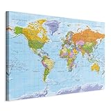Pinnwand B&D XXL - deutsche Weltkarte zum pinnen - Pinnwand & Leinwandbild 90x60cm 1 Teilig - Kunstdruck modern Wandbilder XXL Wanddekoration Design Wand Bild - Landkarte Weltkarte k-A-0151-v-a