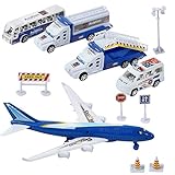 Turbo Challenge - Flughafen-Set mit 11 Teilen - City - 097728 - Freilauf-Fahrzeug - Blau - Kunststoff - Kinderspielzeug - Auto - Geschenk - Ab 3 Jahren