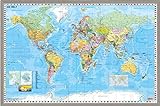 Weltkarte DEUTSCH Pinnwand aus Kork, ca. 59 cm (Höhe) x 89 cm (Länge) Worldmap