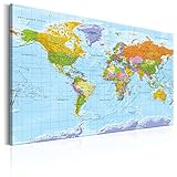 murando deutsch Weltkarte Pinnwand Kork & Vlies Leinwand Bilder 120x80 cm XXL Zum Pinnen Groß Wandbild Rückwand Set mit 50 Markierfähnchen Wanddeko - Pins Deko Korktafel Lernkarte Landkarte World Map