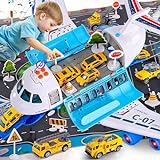 Ci Vetch Flugzeug-Spielzeug mit Rauch, Licht und Sound, 16 Zoll großes Transport-Frachtflugzeug-Spielzeug mit 6 Baulastwagen, Fricton-angetrieben, Jungenspielzeug-Geschenke für 2 3 4 5 6-Jährige